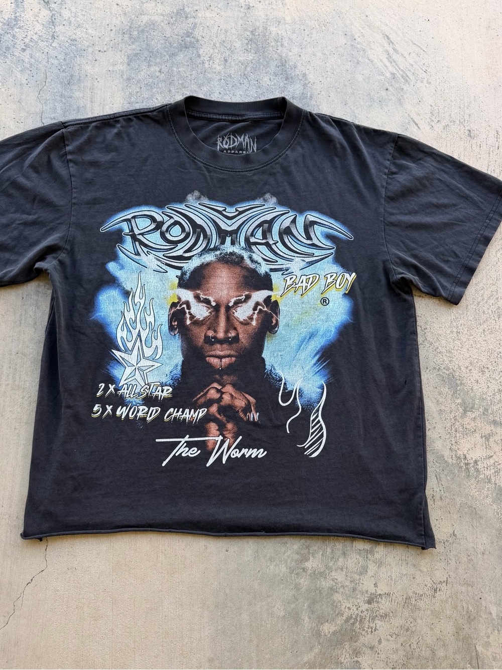 Y2K Bad Boy Rodman Graphic Tee - Black with Blue Accents